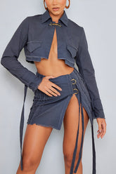 Buckle Trim Cropped Blazer